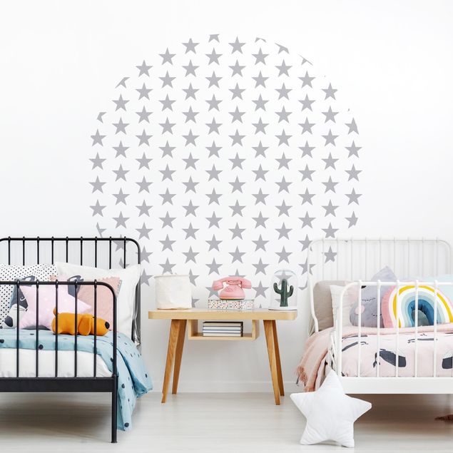 Self-adhesive round wallpaper kids - Large Grey Stars On White