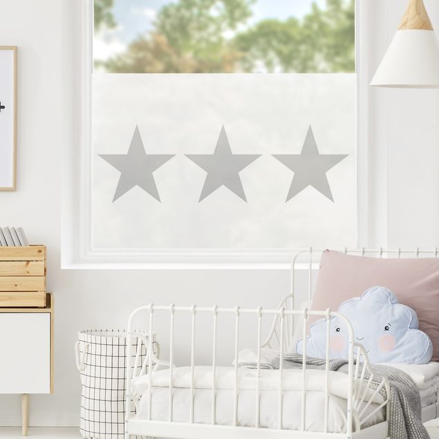 Window decoration - Large Grey Stars On White