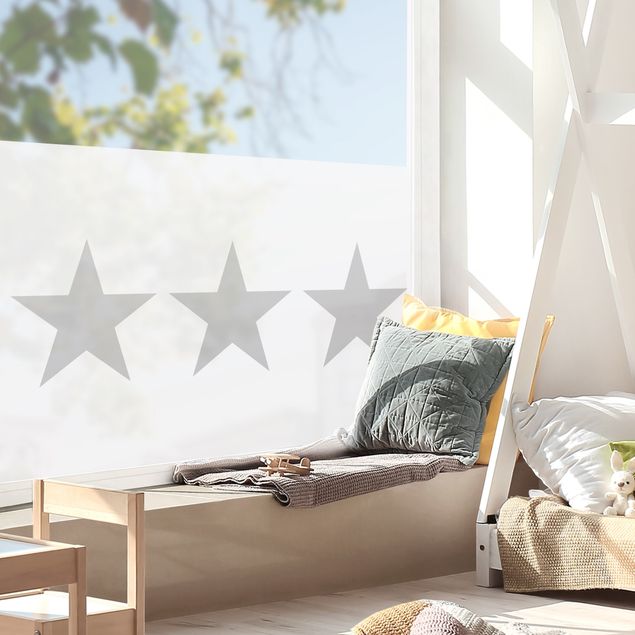 Window decoration - Large Grey Stars On White