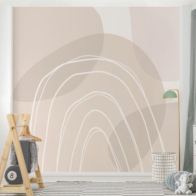 Wallpaper - Large Circular Shapes in a Rainbow - beige