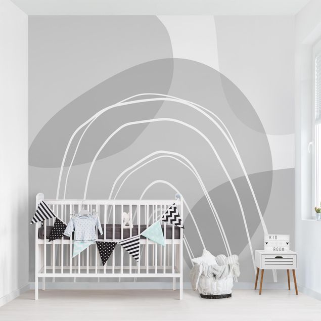 Wallpaper - Large Circular Shapes in a Rainbow - grey