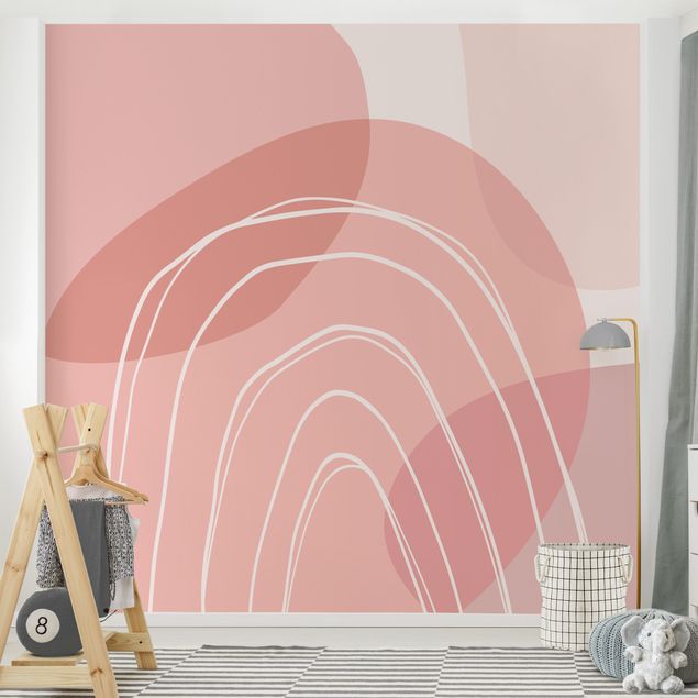 Wallpaper - Large Circular Shapes in a Rainbow - pink