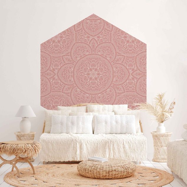 Self-adhesive hexagonal pattern wallpaper - Large Mandala Pattern In Antique Pink