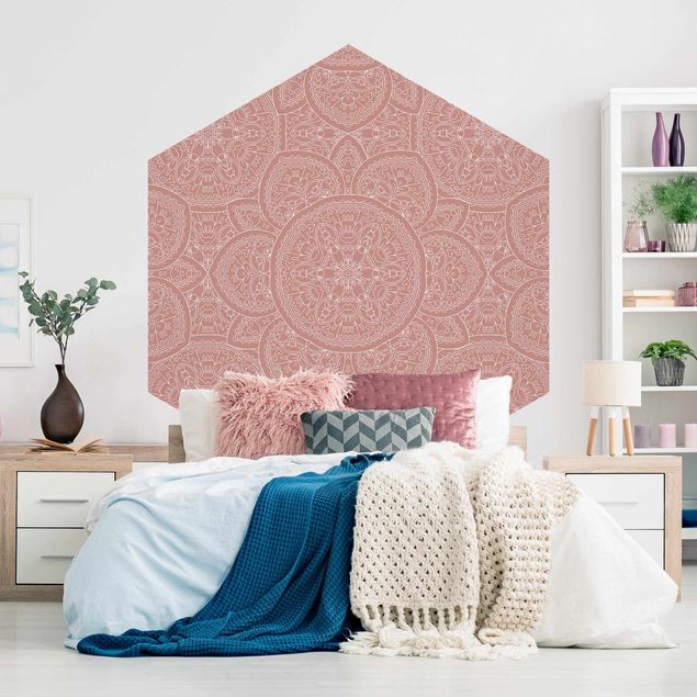 Self-adhesive hexagonal pattern wallpaper - Large Mandala Pattern In Antique Pink
