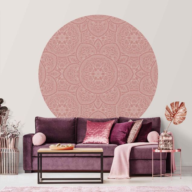 Self-adhesive round wallpaper - Large Mandala Pattern In Antique Pink
