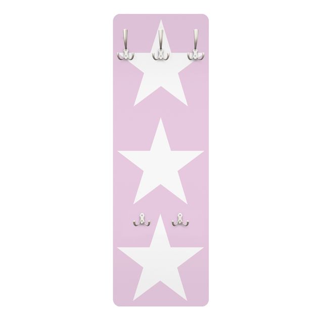 Coat rack - Big White Stars on Pink