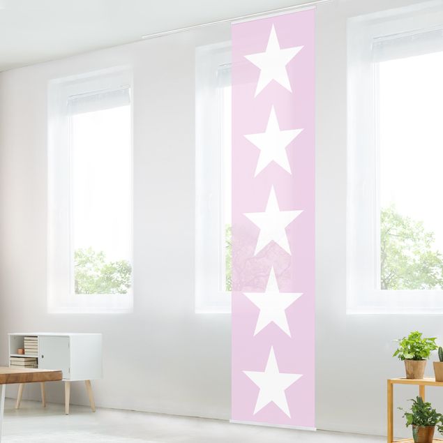 Sliding panel curtains set - Big White Stars on Pink