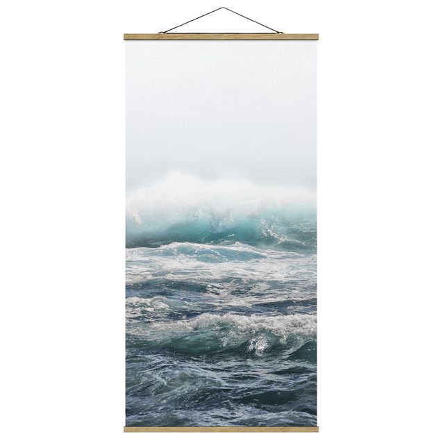 Fabric print with poster hangers - Large Wave Hawaii - Portrait format 1:2