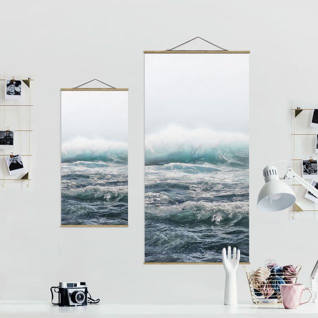 Fabric print with poster hangers - Large Wave Hawaii - Portrait format 1:2