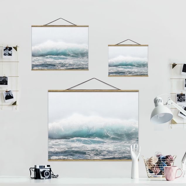 Fabric print with poster hangers - Large Wave Hawaii - Landscape format 4:3