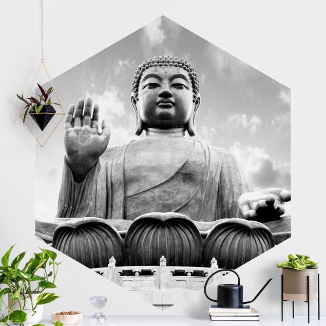 Hexagonal wallpapers Big Buddha Black And White
