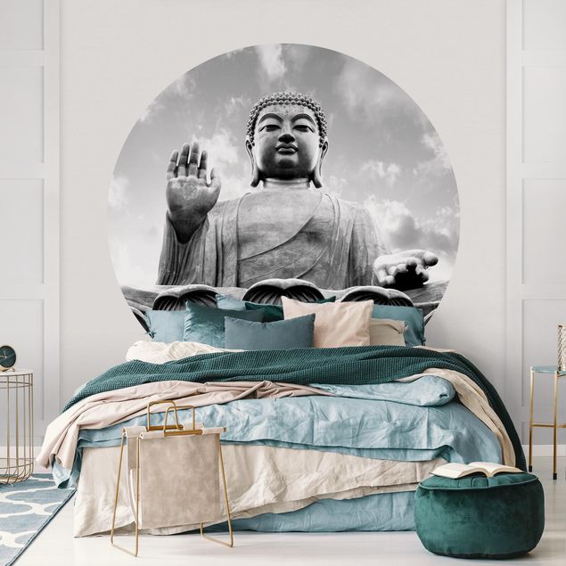 Self-adhesive round wallpaper - Big Buddha Black And White