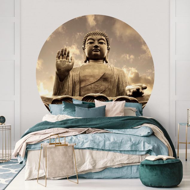 Self-adhesive round wallpaper - Big Buddha Sepia