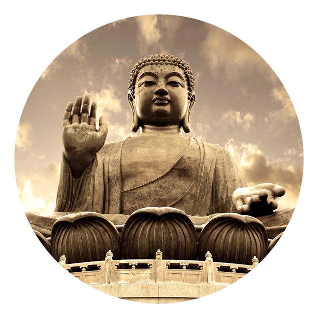 Self-adhesive round wallpaper - Big Buddha Sepia