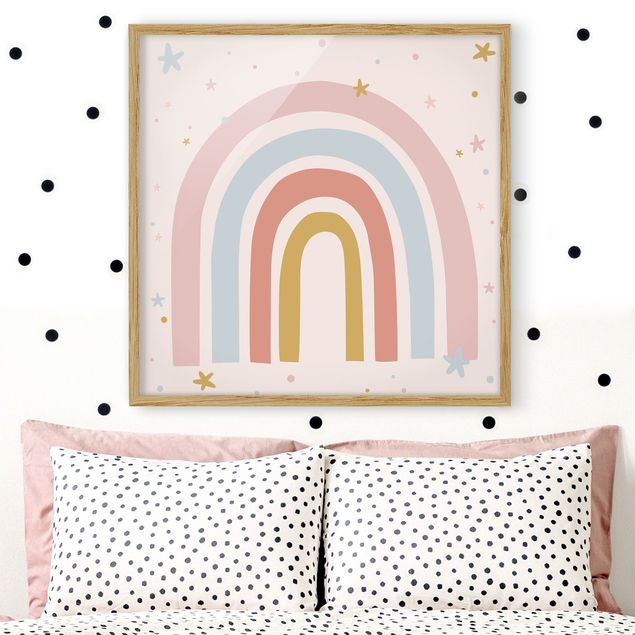 Framed poster - Big Rainbow With Stars And Dots