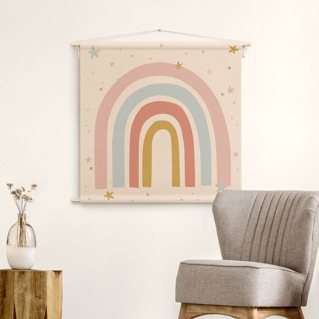 fabric wall hanging Big Rainbow With Stars And Dots