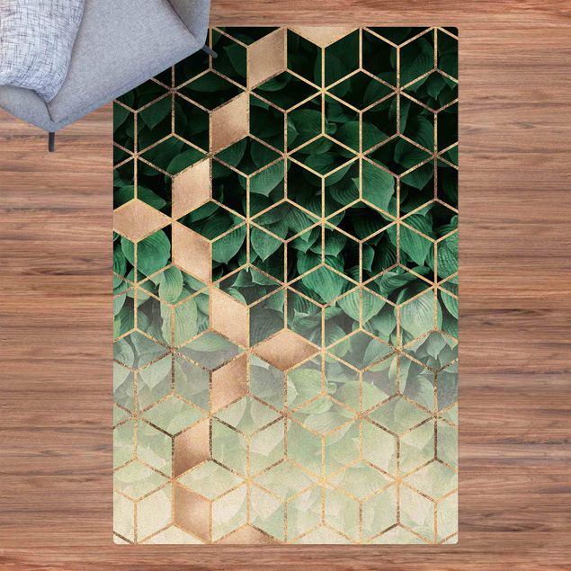Modern rugs Green Leaves Golden Geometry