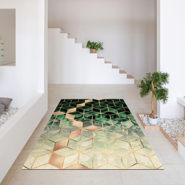 Abstract rugs Green Leaves Golden Geometry