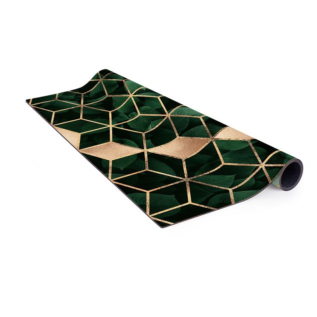 Dining room rugs Green Leaves Golden Geometry