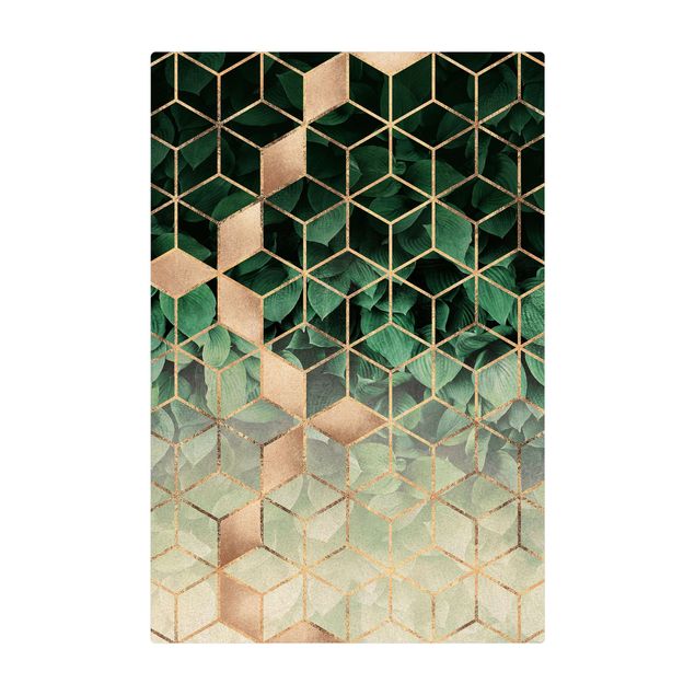 Cork mat - Green Leaves Golden Geometry - Portrait format 2:3