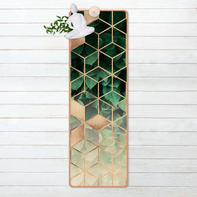 contemporary rugs Green Leaves Golden Geometry
