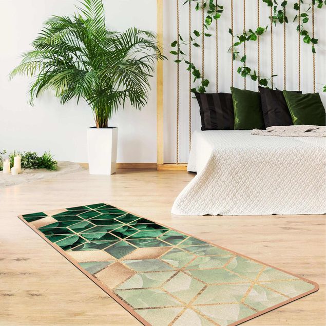green rugs for living room Green Leaves Golden Geometry
