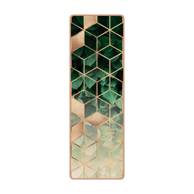 Yoga mat - Green Leaves Golden Geometry