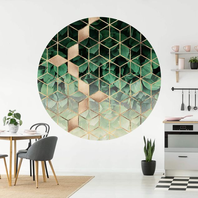 Wallpapers Green Leaves Golden Geometry