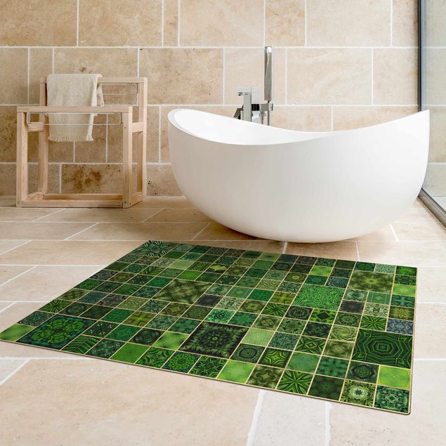 Jungle rugs Green Jungle Tiles With Golden Shimmer