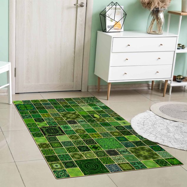 Modern rugs Green Jungle Tiles With Golden Shimmer