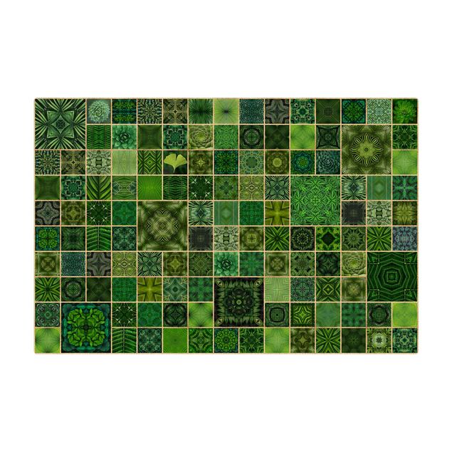 Large rugs Green Jungle Tiles With Golden Shimmer