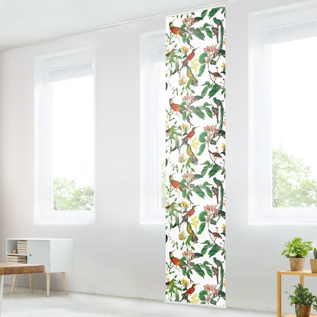 Sliding curtain set - Old Masters Flowers With Tulips And Roses On Pink - Panel