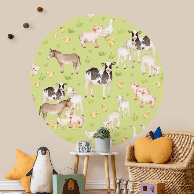 Wallpapers Green Meadow With Cows And Chickens