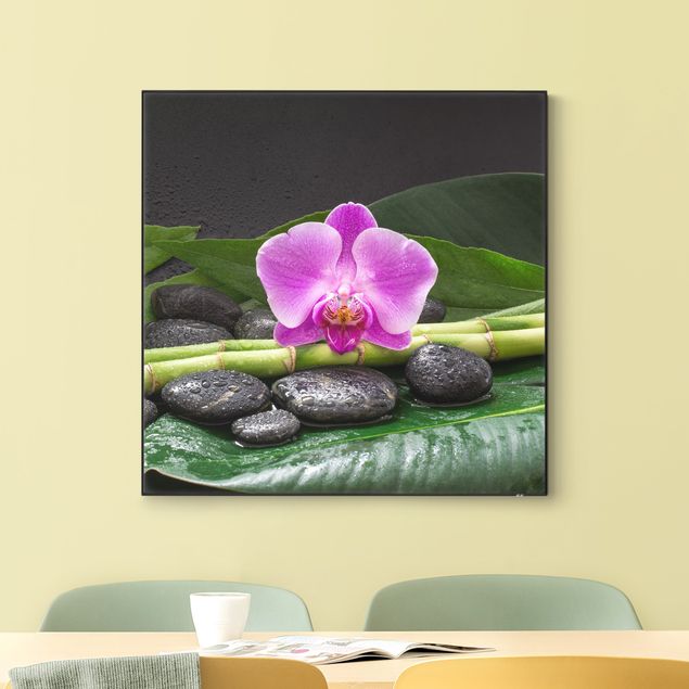 Interchangeable print - Green bamboo With Orchid Flower
