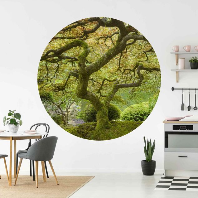 Self-adhesive round wallpaper - Green Japanese Garden