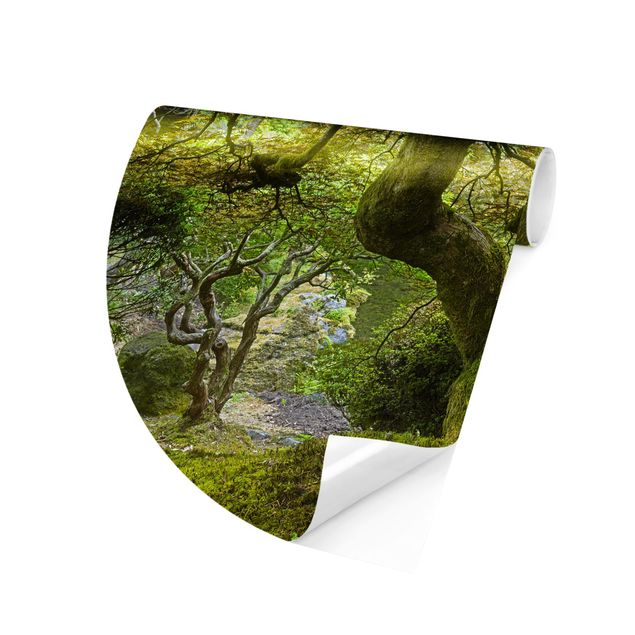 Self-adhesive round wallpaper - Green Japanese Garden