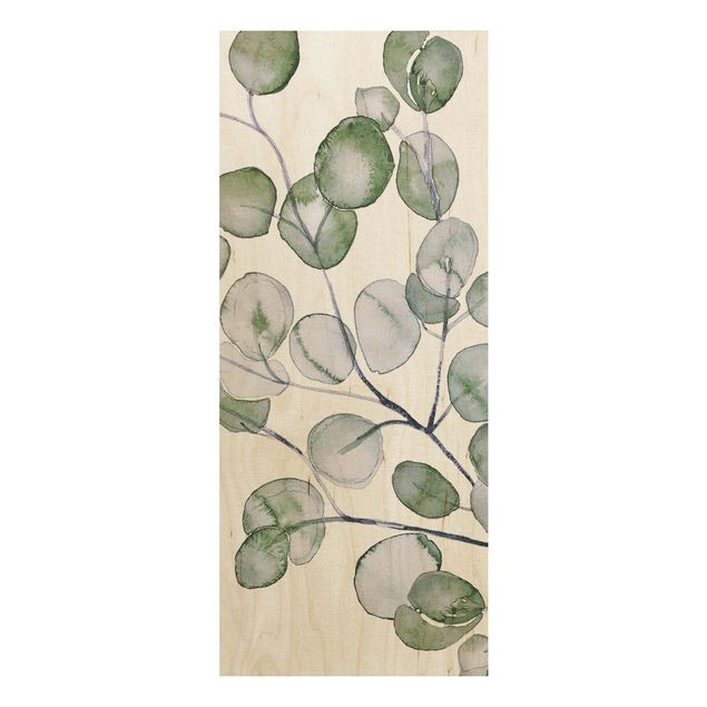 Wood print - Green Watercolour Eucalyptus Branch