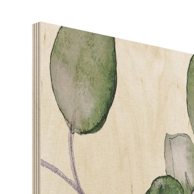 Wood print - Green Watercolour Eucalyptus Branch