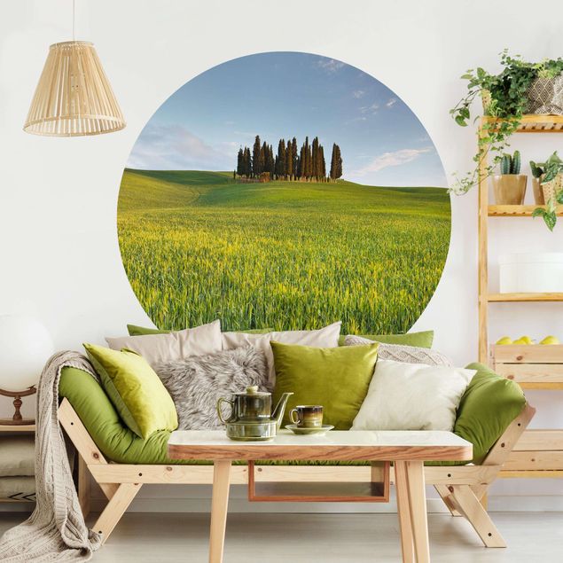 Self-adhesive round wallpaper - Green Field In Tuscany