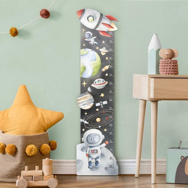 Wooden height chart for kids - Greetings from Jupiter with custom name