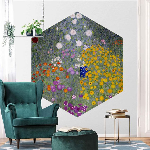 Self-adhesive hexagonal pattern wallpaper - Gustav Klimt - Cottage Garden