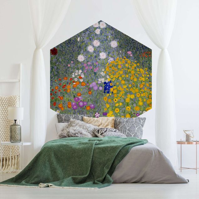 Self-adhesive hexagonal pattern wallpaper - Gustav Klimt - Cottage Garden
