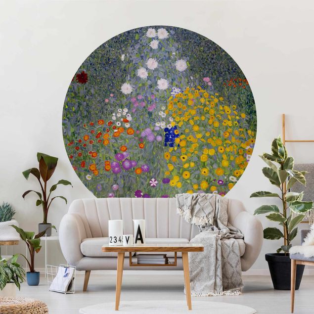 Self-adhesive round wallpaper - Gustav Klimt - Cottage Garden