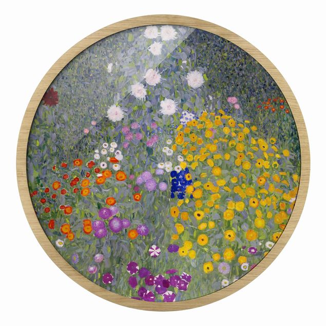 Circular framed print - Gustav Klimt - Cottage Garden