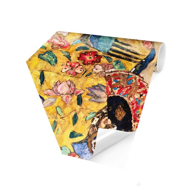 Self-adhesive hexagonal pattern wallpaper - Gustav Klimt - Lady With Fan
