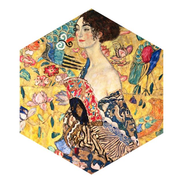 Self-adhesive hexagonal pattern wallpaper - Gustav Klimt - Lady With Fan