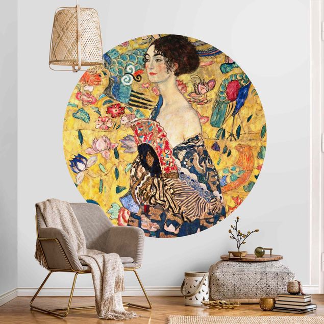 Self-adhesive round wallpaper - Gustav Klimt - Lady With Fan