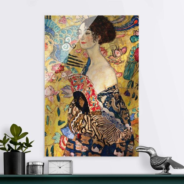 Glas Magnetboard Gustav Klimt - Lady With Fan