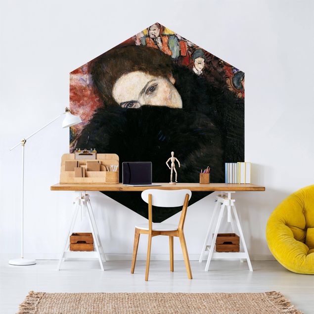 Self-adhesive hexagonal pattern wallpaper - Gustav Klimt - Lady With A Muff