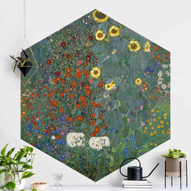 Self-adhesive hexagonal wall mural Gustav Klimt - Garden Sunflowers
